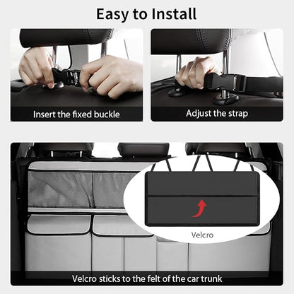 Viaviat Hanging Car Trunk Organizer, Collapsible Backseat Storage Bag with 9 Large Pockets for Medium or Large Size SUV, Truck, MPV, Car Interior Accessories (Light-gray)