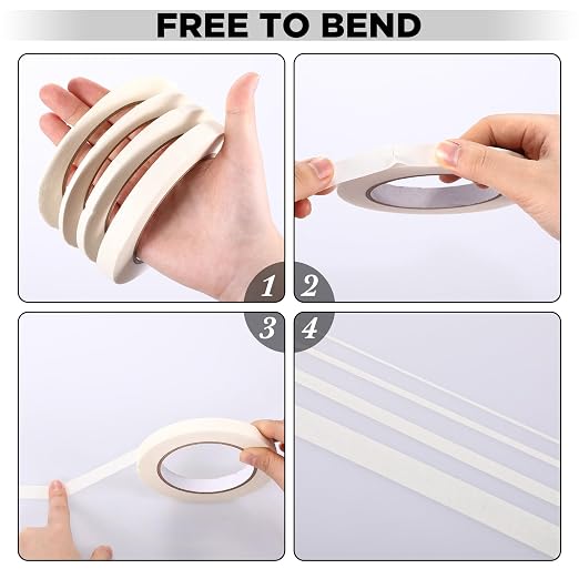 Epakh 4 Pack Painters Tape, Pinstripe Masking Tapes in 1/16, 1/8, 1/4 and 1/2 Inch Wide Suitable for Multi-Surface Automotive DIY Painting Labeling Arts Crafts Car Spray General Purpose(White,55 yd)