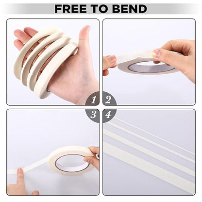 Epakh 4 Pack Painters Tape, Pinstripe Masking Tapes in 1/16, 1/8, 1/4 and 1/2 Inch Wide Suitable for Multi-Surface Automotive DIY Painting Labeling Arts Crafts Car Spray General Purpose(White,55 yd)