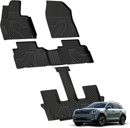 LASFIT Floor Mats for Kia Telluride 2025 2024 2023 2022 2021 2020, All Weather TPE Custom Fit Floor Liners 1st & 2nd & 3rd Row Car Mats Accessories, Black
