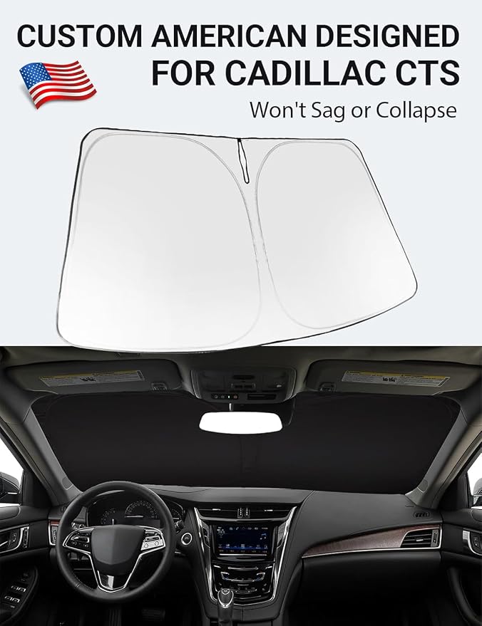 Proadsy 2026 Upgrade Windshield Sun Shade Custom Fit 2014-2019 Cadillac CTS Foldable Front Sunshade Protector Sun Visor Blocks UV Rays Keep Car Cooler
