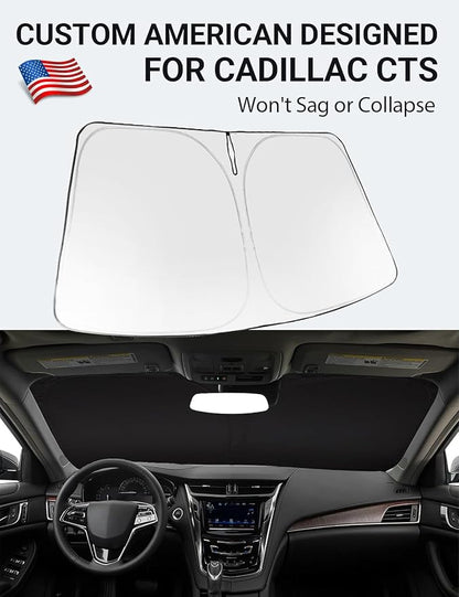 Proadsy 2026 Upgrade Windshield Sun Shade Custom Fit 2014-2019 Cadillac CTS Foldable Front Sunshade Protector Sun Visor Blocks UV Rays Keep Car Cooler