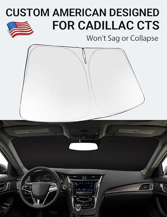 Proadsy 2026 Upgrade Windshield Sun Shade Custom Fit 2014-2019 Cadillac CTS Foldable Front Sunshade Protector Sun Visor Blocks UV Rays Keep Car Cooler