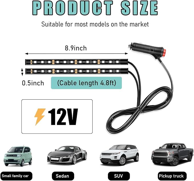 Yourkar Car LED Strip Light, 24 LED Interior Under Dash Atmosphere Lights with Cigarette Lighter, Vehicle Decor Lamp Ambient Night Light Strip Lighting, Universal Car Accessories (White)