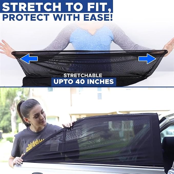 EcoNour Car Side Window Sun Shade (Pack of 2) | Stretchable & Breathable Car Window Screens for Complete Sun & Privacy Protection | Fits Most Truck, SUV and Minivan (XL 24" x 38")