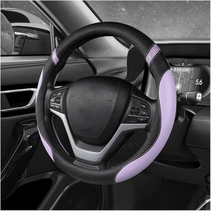 Car Steering Wheel Cover, 15 Inch Premium Leather Breathable Non-Slip Wheels Wrap, Universal Auto Comfortable Steering Wheel Protector for SUV Truck Van, Car Accessories (Purple)