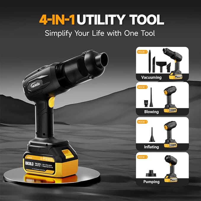 Cordless Car Vacuum Cleaner, 35000pa Powerful Handheld Vacuum & Air Duster with 2 Batteries, Portable Rechargeable Vacuum for Car Detailing, Pet Hair, Home & Office(Yellow)