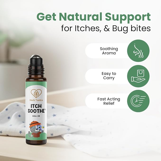 Herb Tantra Itch Soothe Kids Roll On, Natural Fast Anti Itch Bug Bite Relief After Mosquito, Bee Sting, Camping & Travel Essential Stick, Contains Chamomile & Calendula Oil