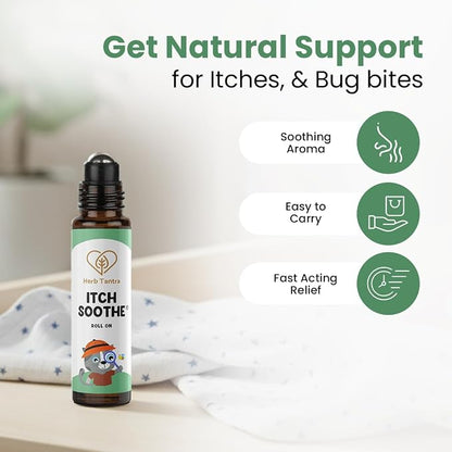 Herb Tantra Itch Soothe Kids Roll On, Natural Fast Anti Itch Bug Bite Relief After Mosquito, Bee Sting, Camping & Travel Essential Stick, Contains Chamomile & Calendula Oil