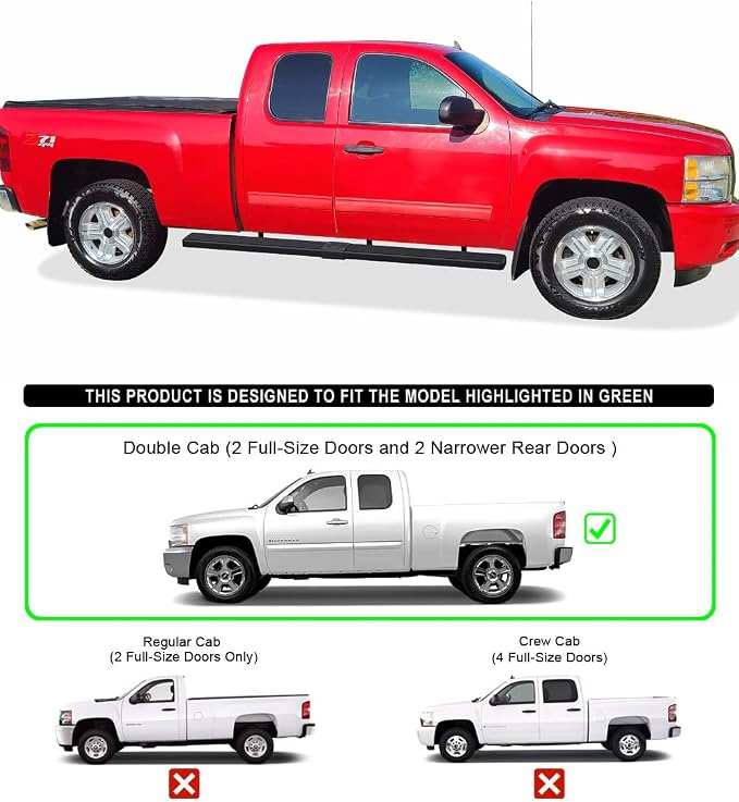 APS (Stainless Steel Black 6 inches Wheel to Wheel) Running Boards Nerf Bars Steps Compatible with Chevy Silverado GMC Sierra 1500 2500 1999-2013 Double Cab 6.5ft Bed & 2500HD 3500 2001-2014