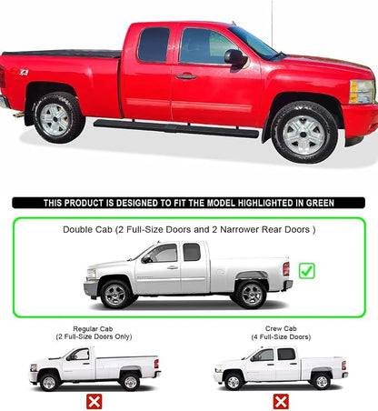 APS (Stainless Steel Black 6 inches Wheel to Wheel) Running Boards Nerf Bars Steps Compatible with Chevy Silverado GMC Sierra 1500 2500 1999-2013 Double Cab 6.5ft Bed & 2500HD 3500 2001-2014