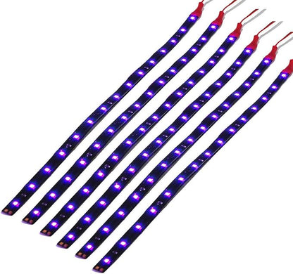 DC 12V Waterproof 1Ft 12 LED Strip Underbody Light with 6 inches Wires for Motor (Purple,Pack of 6)