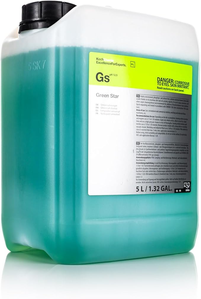 KOCHCHEMIE Green Star - Highly Concentrated Universal Cleaner; NTA, Phosphate, and Solvent Free, Clean Auto Interiors and Exteriors, Engines, Commercial, Home, and Industrial Use (5 Liters)