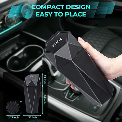 Car Trash Can with Lid, 2 Packs Diamond Design Mini Cup Holder Trash Can for Car, Office, Home Use, Black