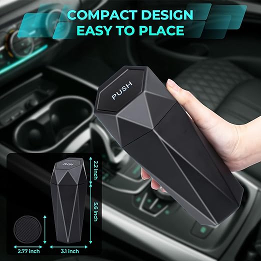 Car Trash Can with Lid, 2 Packs Diamond Design Mini Cup Holder Trash Can for Car, Office, Home Use, Black