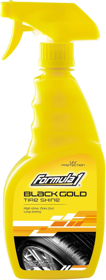Formula 1 Black Gold, Long-Lasting Tire Shine Restores Glossy Black Color to Rubber and Plastic Trim, Water Resistant with UV Protection, 16 oz