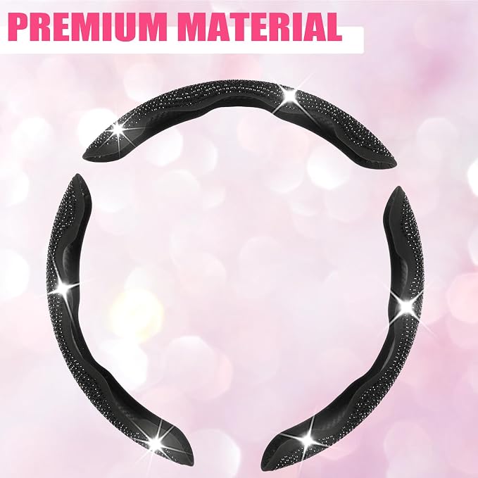 West Llama Diamond Bling Car Steering Wheel Cover with Crystal Rhinestones,3PCS Segmented Steering Wheel Protector,Universal for 99% Cars for Women(Black with Black Diamond)