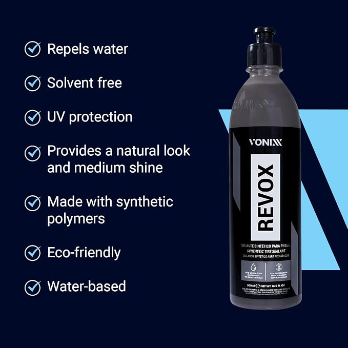 Vonixx Revox Synthetic Tire Sealant | Water Repellency & UV Protection | Solvent Free | Enhanced Resistance to Mud & Rain | Elevate Your Vehicle's Appearance and Protection | 16.9 fl oz (500 ml)