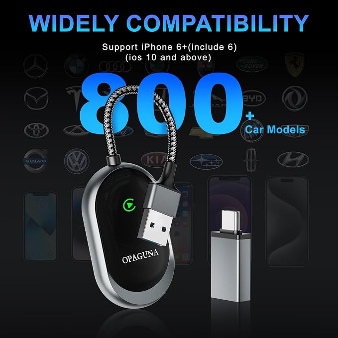 Wireless Carplay Adapter, 2025 Upgraded, Plug and Play Dongle for Apple Car Play Converts Wired to Wireless carplay Adapter for iPhone, Mini Control for Cars from 2017 & for iOS 10+