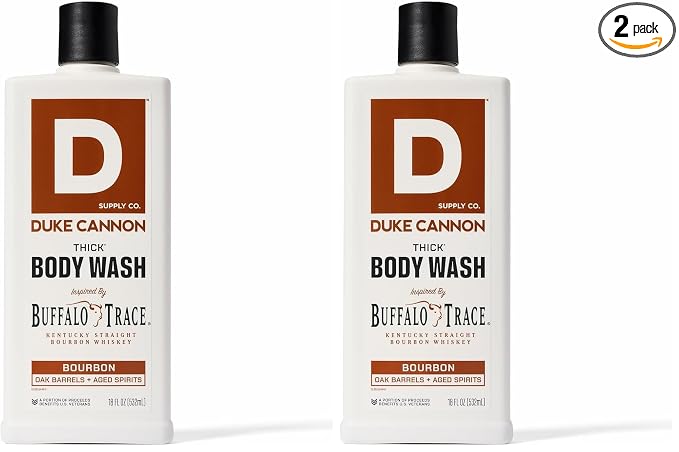 Duke Cannon Supply Co. Thick High Viscosity Body Wash - 3X Thicker, Plant-Based, Mineral-Enriched Body Wash for Men - Big American Bourbon - Mens Body Scrub - Bourbon (18 oz) (Pack of 2)