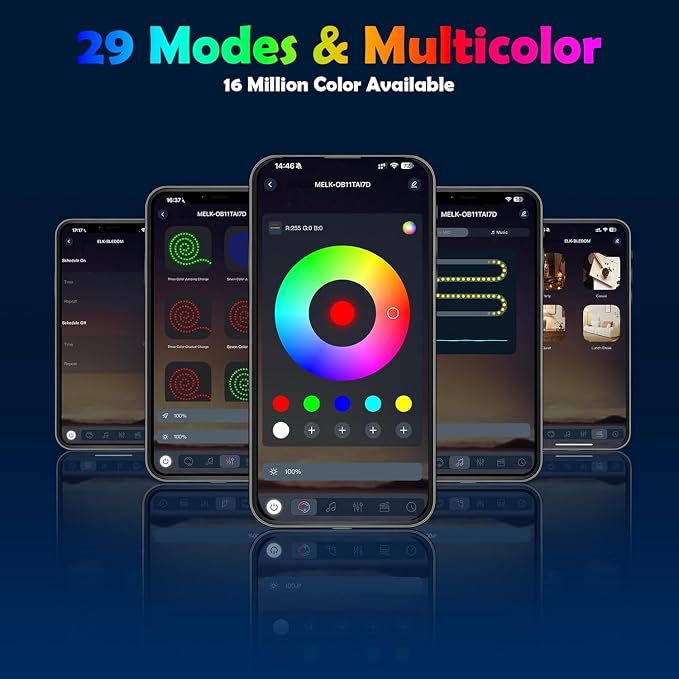 6 in 1 Car Led Strip Lights with App Control, RGB Colors Interior Car Lights, Ambient Led Lighting Kit, 4 Light Flashing Modes, USB Neon Accessories for Doors, Center Console