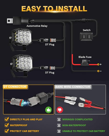 Auxbeam 5" 168W LED Cube Pods Offroad Driving Light with Amber Covers, 16440LM Bright Square Offroad Lights with Side Shooter 270° Combo Beam Ditch Light, DRL for Jeep ATV Wrangler Ford Truck Pickup