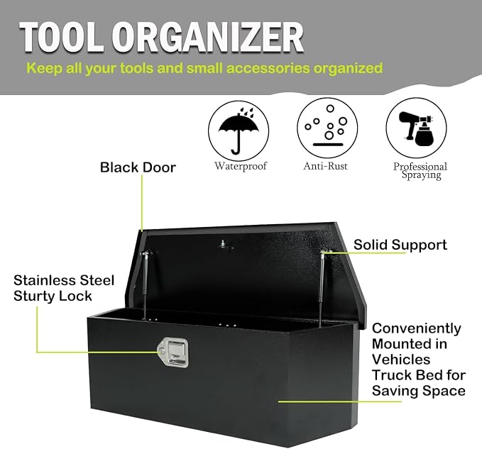 35 Inch Trailer Tongue Tool Box, Steel Storage Truck Tool Box, 35" x 11.8" x 11.8" Tool Chest Organizer w/Lock and Keys For Pickup,Truck Bed, RV, Trailer,Heavy Duty Waterproof Black Toolbox
