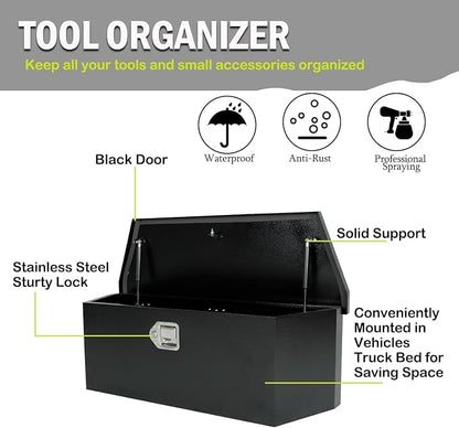 35 Inch Trailer Tongue Tool Box, Steel Storage Truck Tool Box, 35" x 11.8" x 11.8" Tool Chest Organizer w/Lock and Keys For Pickup,Truck Bed, RV, Trailer,Heavy Duty Waterproof Black Toolbox