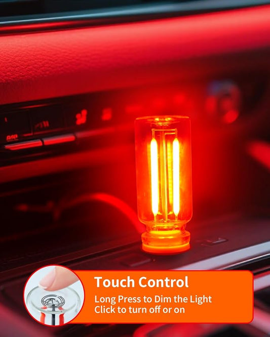 USB Light Touch Dimmable Retro USB Led Lights for Car,Mini USB Light Bulb Ambient Lighting for Car Bedroom Party Christmas Hallway Camping,Red 2Pack