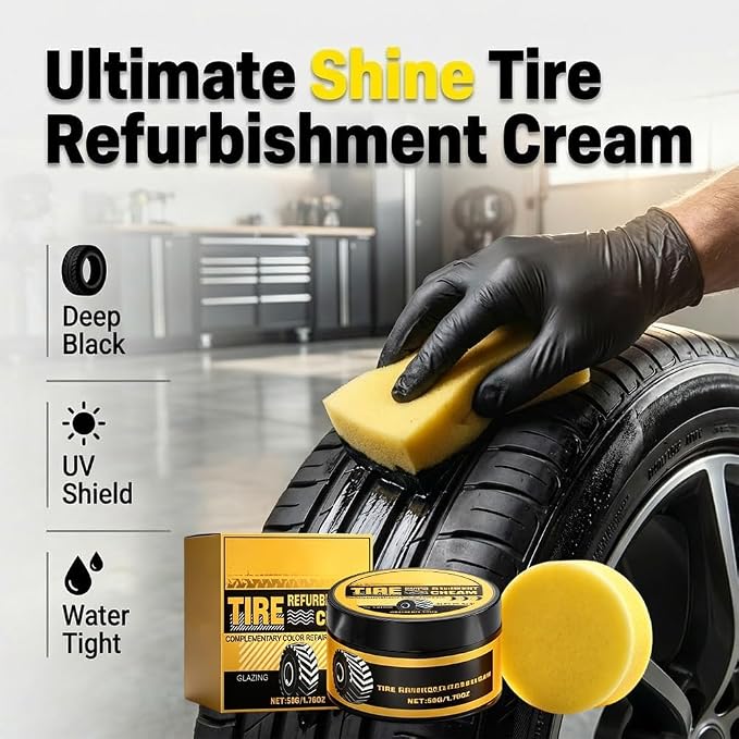 2PCS Car Tire Shine with Sponge, Wheel Shine Tire Polishing Paste, Tire Coating Paste, Long-Lasting Wet Gloss＆Easy Apply for Trucks Sedans RVs