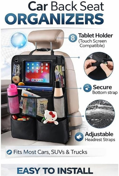 LILTOM Car Back Seat Protector with Organizer, 19"x27" XL Kick Mats, Waterproof, 3 Pockets, 2-Pack (Black - 8 Pocket)
