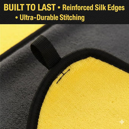 Premium Dual-Sided Microfiber Car Cleaning Towel – 15.5" x 11.8" Scratch-Free, Super Absorbent, Lint-Free Cloth for Auto Detailing, Polishing, Drying & Washing – Yellow & Gray