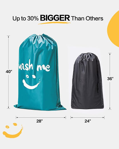 HOMEST 2 Pack XL Laundry Bags 28" x 40", Extra Large Dirty Clothes Organizer Holds 3-4 Loads, Machine Washable Drawstring Laundry Bag for Dorm, Camp, Laundromat, Family, Travel, Sky Blue