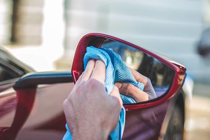 The Rag Company - Diamond Weave Glass & Window - Detailing Towels to Polish Mirrors & Chrome, Snakeskin Like Texture, Lint-Free, Streak-Free, 280gsm, 16in. x 24in, Light Blue (5-Pack)
