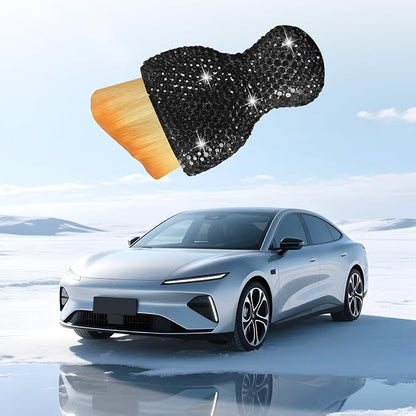 Bling Car Detailing Brush, Crystal Rhinestone Non-Scratch Vehicle Cleaning Dust Brush for Air Vent & Dashboard, Soft Bristles Automotive Interior Cleaning Tool, Universal Fit (Black)