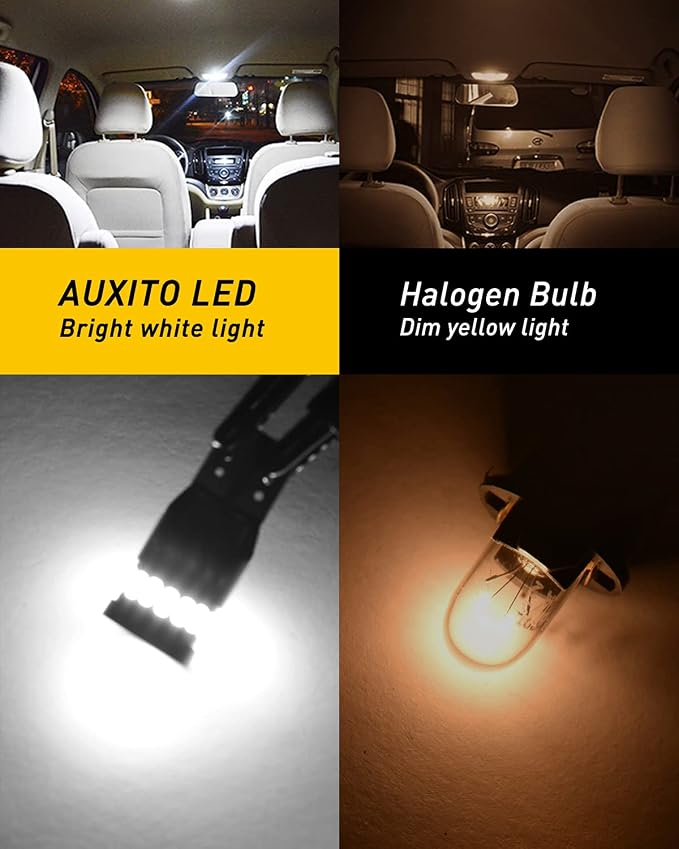 AUXITO 194 LED Bulbs for License Plate Light 168 175 2825 W5W T10 24-SMD 3014 Chipsets 6000K White for Car Dome Door Map Dash Courtesy Cargo License Plate Lights, Pack of 2