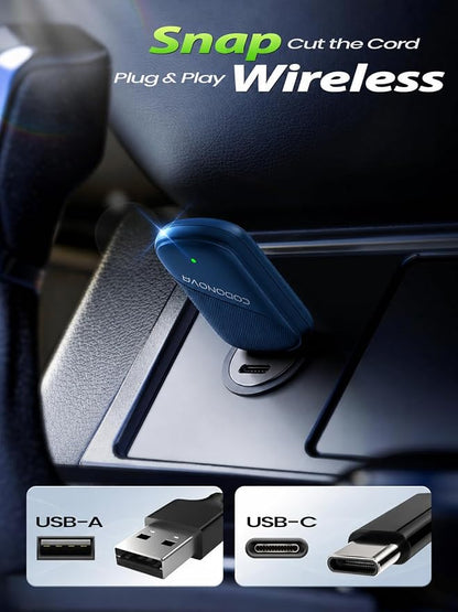 Wireless CarPlay Adapter for iPhone & Android Auto - Wired to Wireless Car Play Dongle, Gold-Plated USB, No Lag & Auto Reconnect for Daily Drive, Mini Size, Plug & Play with OEM Wired Cars 2016+