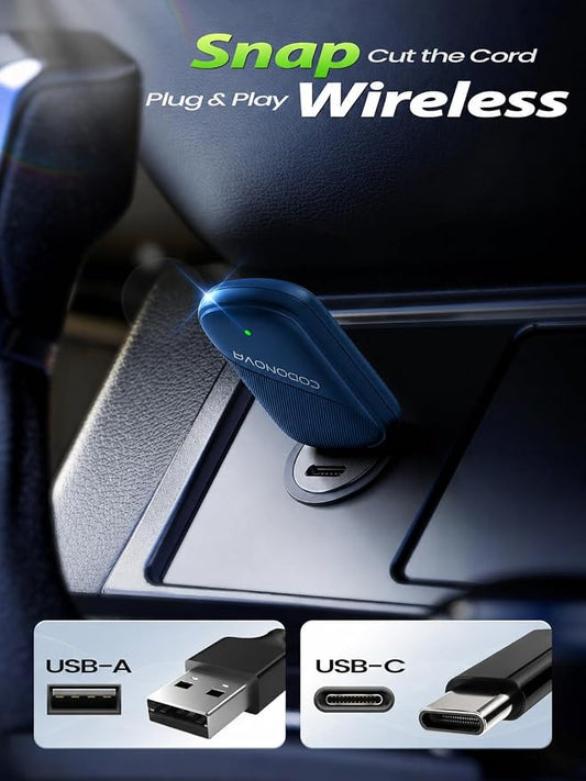 Wireless CarPlay Adapter for iPhone & Android Auto - Wired to Wireless Car Play Dongle, Gold-Plated USB, No Lag & Auto Reconnect for Daily Drive, Mini Size, Plug & Play with OEM Wired Cars 2016+