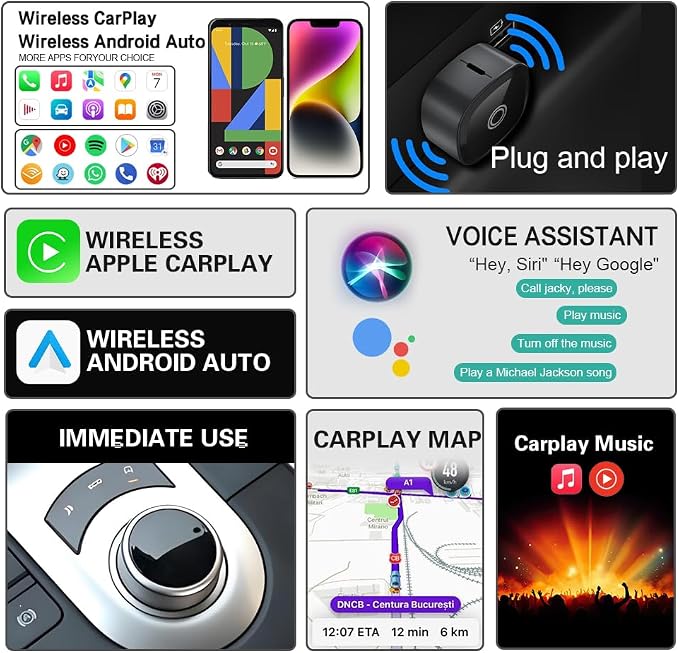 CarPlay Wireless CarPlay Adapter for iPhone for Volvo XC90 XC60 XC40 S60 V90 Accessories, Convert Wired to Wireless CarPlay Adapter (carplay Model B)