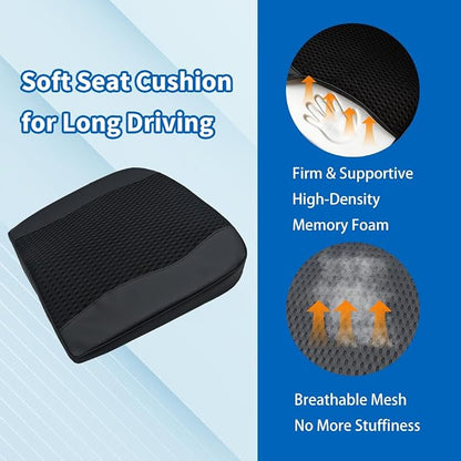 Car Seat Cushion for Long Driving Memory Foam Wedge Leather Cushion for Back Pain & Tailbone Pain Relief Non Slip & Ergonomic Car Seat Pillow Pad, Fit for Most Car Truck Office Chair & Wheelchair