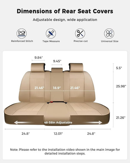 Huidasource Beige Back Seat Cover, Luxury Faux Leather Car Back Seat Cover, Velcro Adjustable, Compatible with Child Seat, Perforation Cooling＆Heating, Universal Fit for Most Cars Vans, Trucks, SUVs