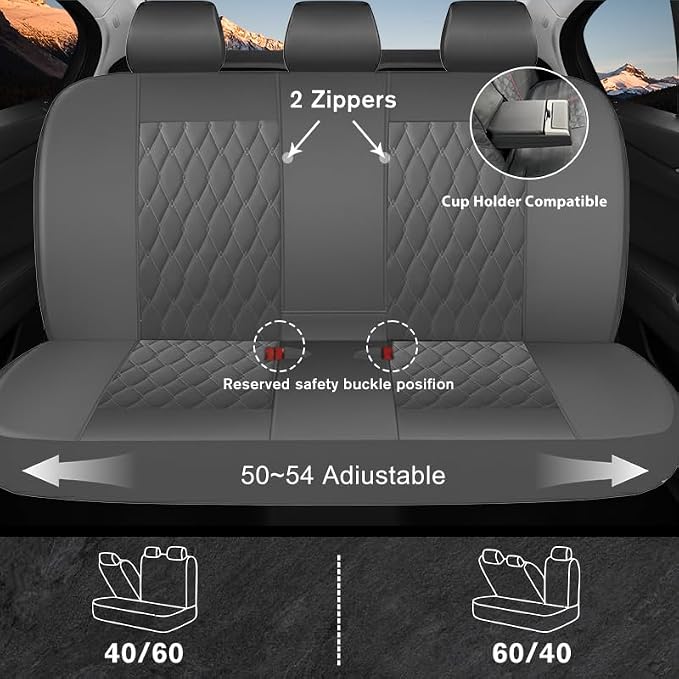 CAROMOP Faux Leather Car Seat Covers Full Set,Luxury and Comfortable Covers for Cars,Split Bench Compatible Car Interior Covers,Universal Fit for Suvs,Vans,Trucks,Airbag Compatible(5-Seat Grey)
