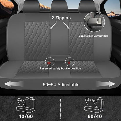 CAROMOP Faux Leather Car Seat Covers Full Set,Luxury and Comfortable Covers for Cars,Split Bench Compatible Car Interior Covers,Universal Fit for Suvs,Vans,Trucks,Airbag Compatible(5-Seat Grey)