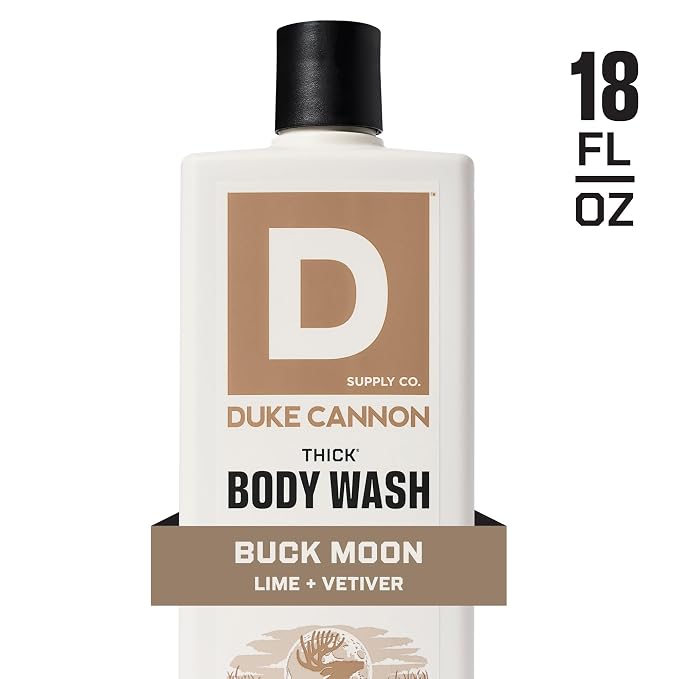 Duke Cannon Supply Co. Thick High Viscosity Body Wash – 3X Thicker, Cleansing Shower and Bath Gel, Mineral-Enriched for Men – Shower Gel – Men’s Body Scrub – Buck Moon (18 oz)