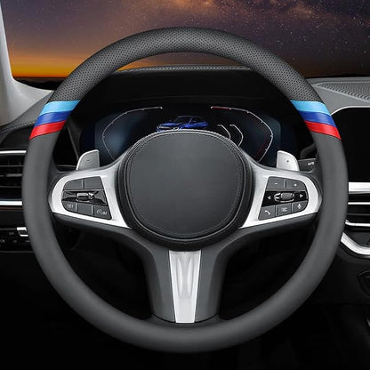 HAOTULE Nappa Leather Slim Stylish Steering Wheel Cover for BMW Steering Wheel Cover Interior Conversion (Black)