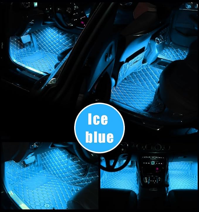 Car Interior LED Lights,Car Accessories, Automotive Ambient Neon Light Kit with USB Port, Gifts for Men and Women, 4 in 1 Decoration Lights for Car, Garden, Home, Party (ice/Blue)