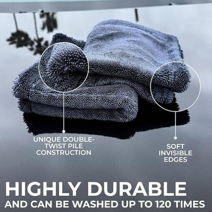 1200GSM Microfiber Car Drying Towel, Double-Twist Loop, Ultra-Absorbent, Quick-Dry, Lint- & Streak-Free, Scratch-Safe, for Car Wash & Detailing (1 Pack) (Dark Grey, 16" x 16")