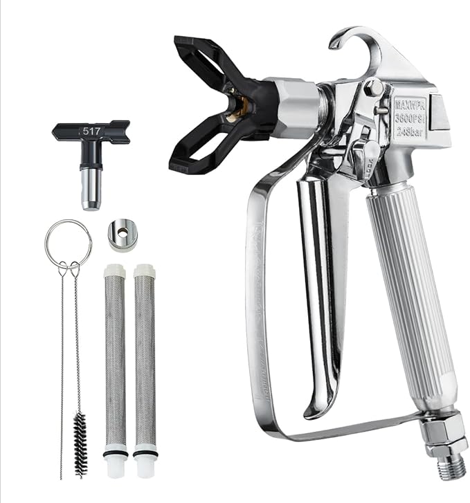 VEVOR Airless Paint Spray Gun, 3600PSI High Pressure Airless Paint Sprayer Gun with 517 Tip, Swivel Joint Airless Spray Gun Kit with Filters, Cleaning Needle and Brush, for Airless Spraying Machine