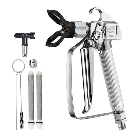 VEVOR Airless Paint Spray Gun, 3600PSI High Pressure Airless Paint Sprayer Gun with 517 Tip, Swivel Joint Airless Spray Gun Kit with Filters, Cleaning Needle and Brush, for Airless Spraying Machine