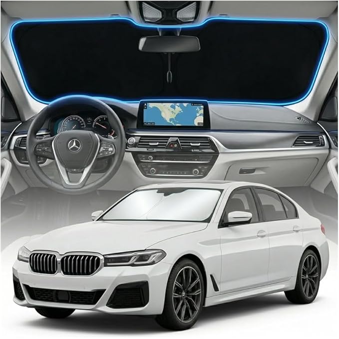 for BMW 5 Series Sun Shade Windshield Cover - Custom Fit 5 Series Accessories 2011-2025 2026 Sunshade Foldable UV Protection & Heat Shield Sun Visor Accessories